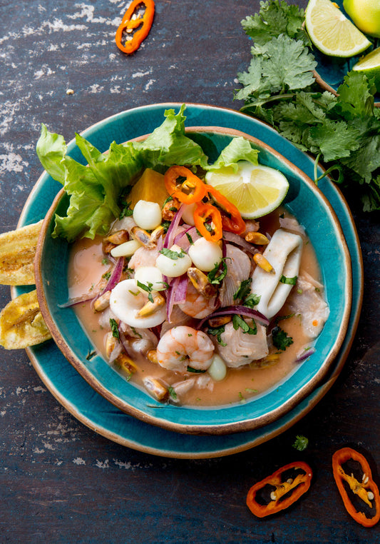 Ceviche Mixto mit Meeresfrüchten & Pisco Sour in Schöneberg